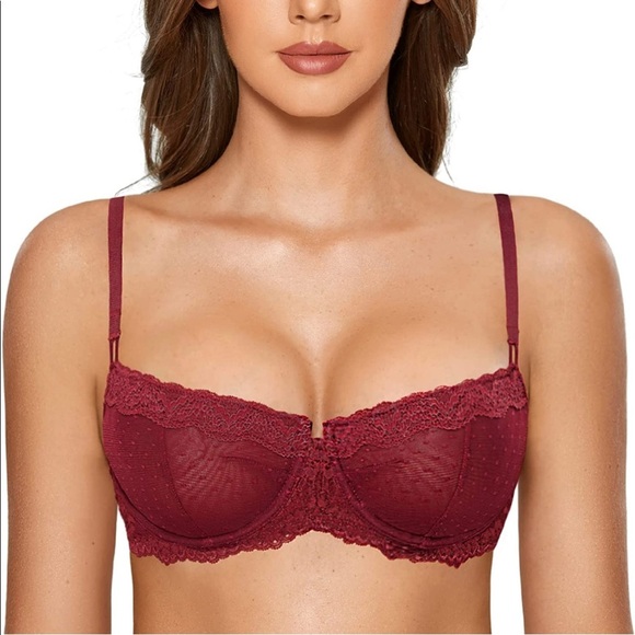 Other - 🆕 Sexy Lace Bra Underwire Balconette Unlined Demi Sheer Plus Size